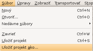 uložiť projekt audacity