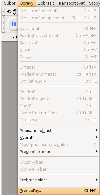 Predvoľby Audacity