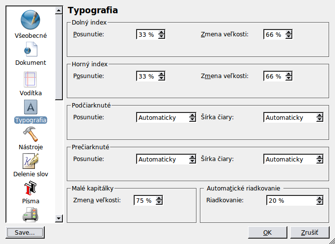 Scribus nastavenia typografia